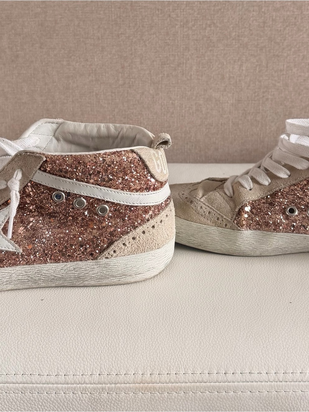 Authentic Golden Goose Rose Gold Glitter Mid-Top Sneakers - Picture 2 of 12
